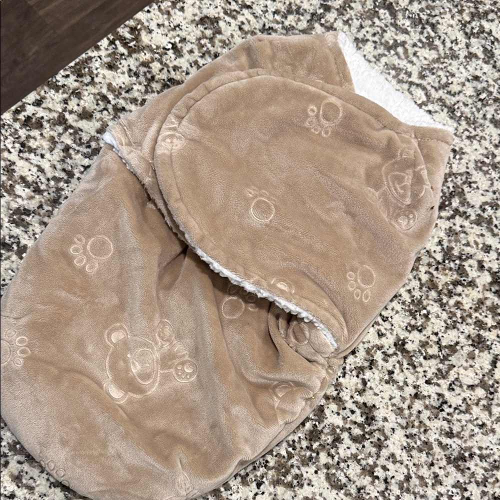 Cozy Tan Baby Swaddle with Bear Pattern